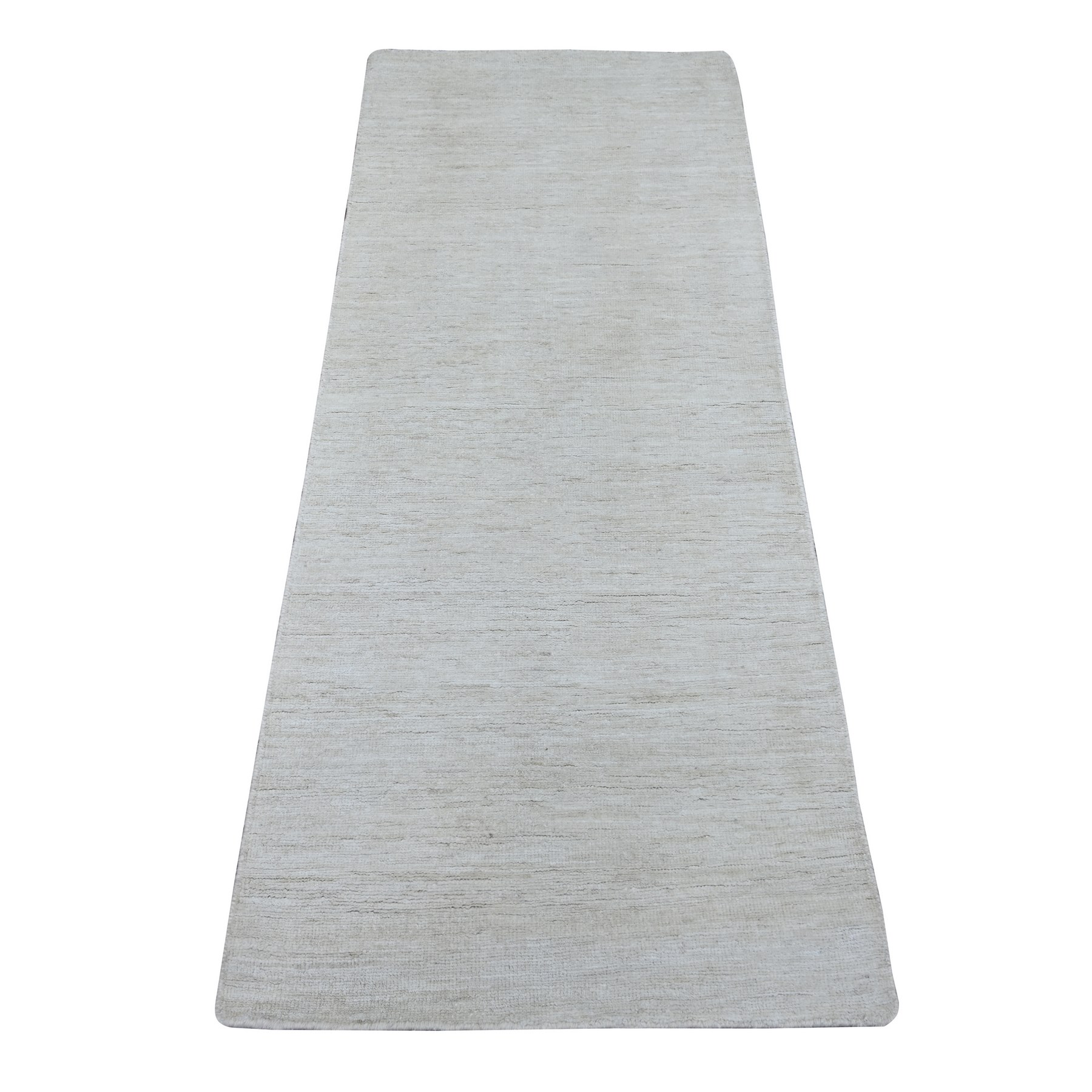 2'4"x5'10" Daisy White, Plain Solid Pattern, Hand Knotted, Hand Spun Ghazni Wool, Lush and Plush, Runner, Oriental Rug 
